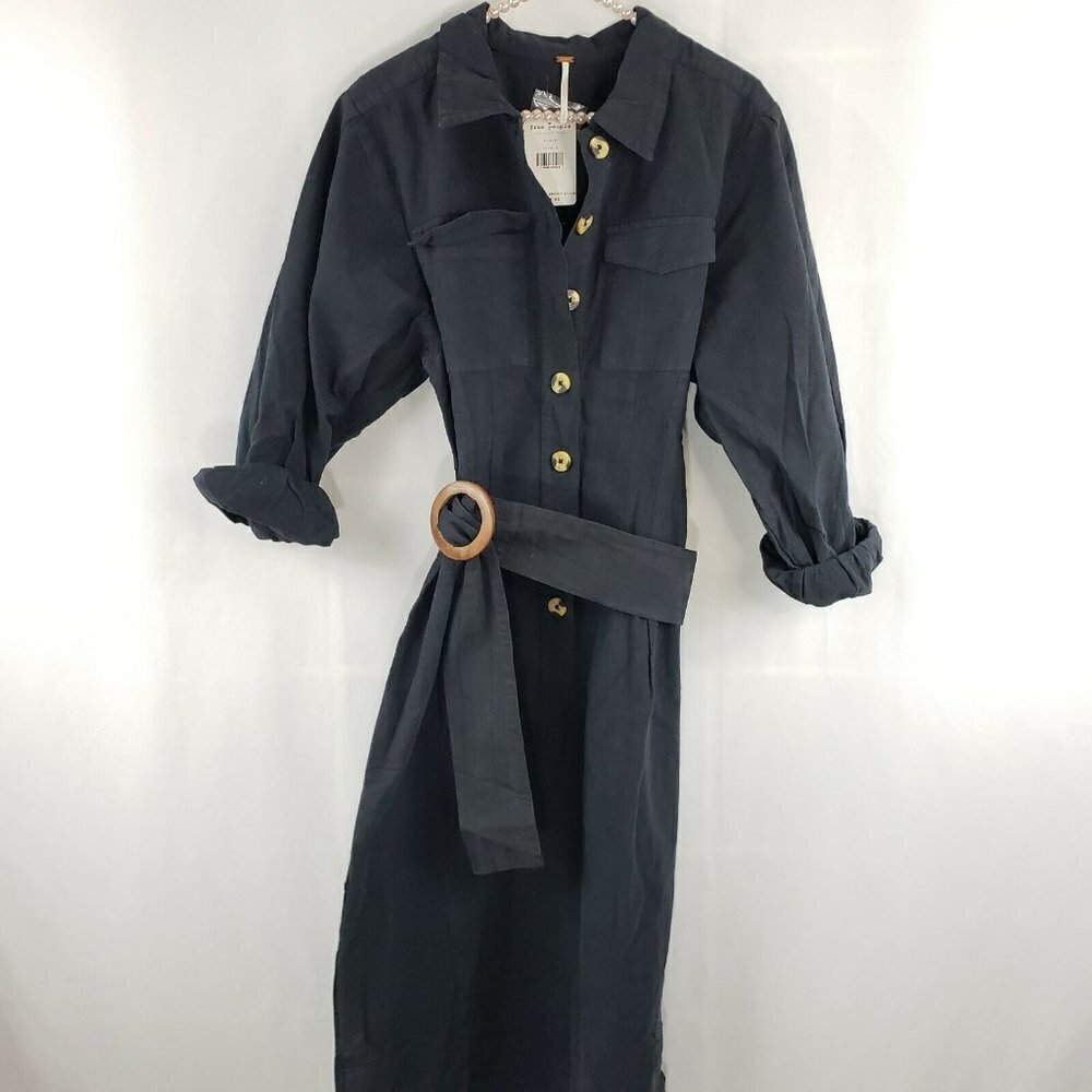Free People Audrey Circle Shirt Dress Black S - Picture 5 of 8